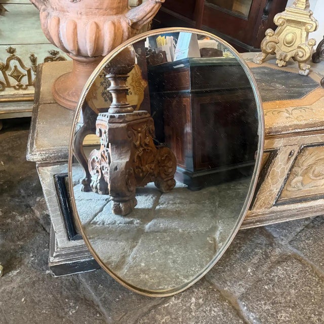 1960s Giò Ponti Style Mid-Century Modern Brass Italian Oval Wall Mirror For Sale - Image 9 of 13