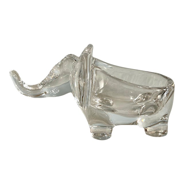 Vannes Le Chatel France Crystal Art Glass Elephant Candy Bowl Dish Jewelry Dish For Sale