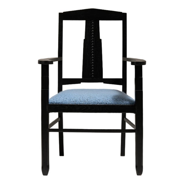 1920s French Black Arts and Crafts Upholstered Armchair For Sale