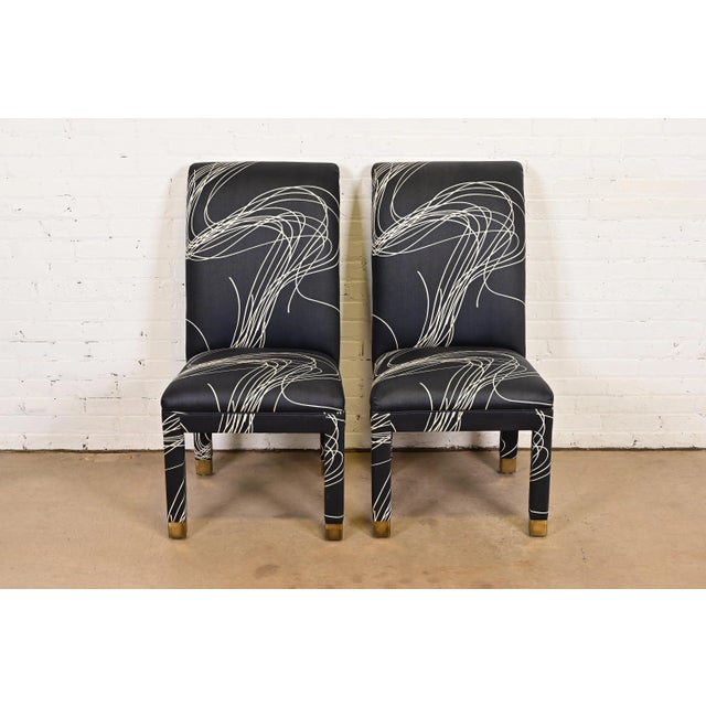 Mid-Century Modern Karl Springer Style Modern Parsons Upholstered Side Chairs or Dining Chairs, Pair For Sale - Image 3 of 14