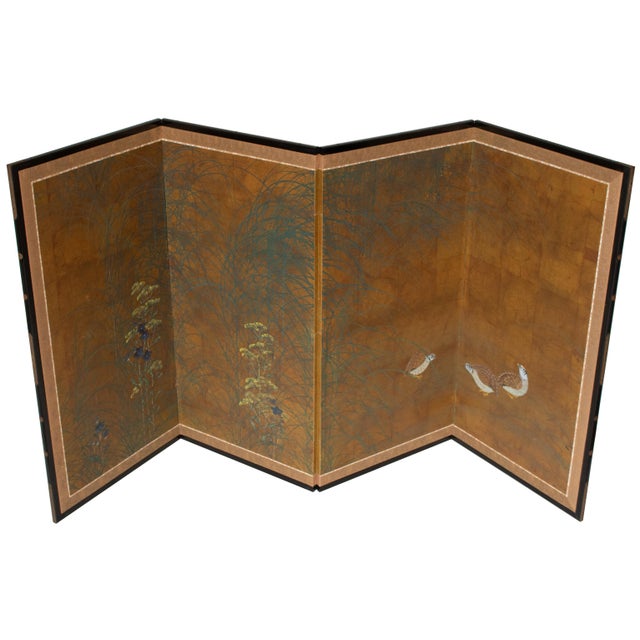 "Quails and Pampas Grass" by Koga, 1970s Showa Era Japanese Byobu Screen For Sale - Image 17 of 18