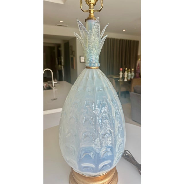 Single Murano Italian Pineapple Opalescent Table Lamp For Sale - Image 4 of 12