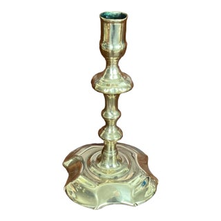 Antique 18th Century Brass Queen Anne Candlestick For Sale