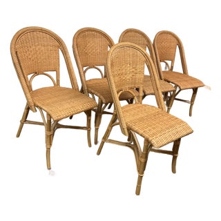 Serena & Lily Sunwashed Rivera Rattan Dining Side Chairs, Set of Five For Sale