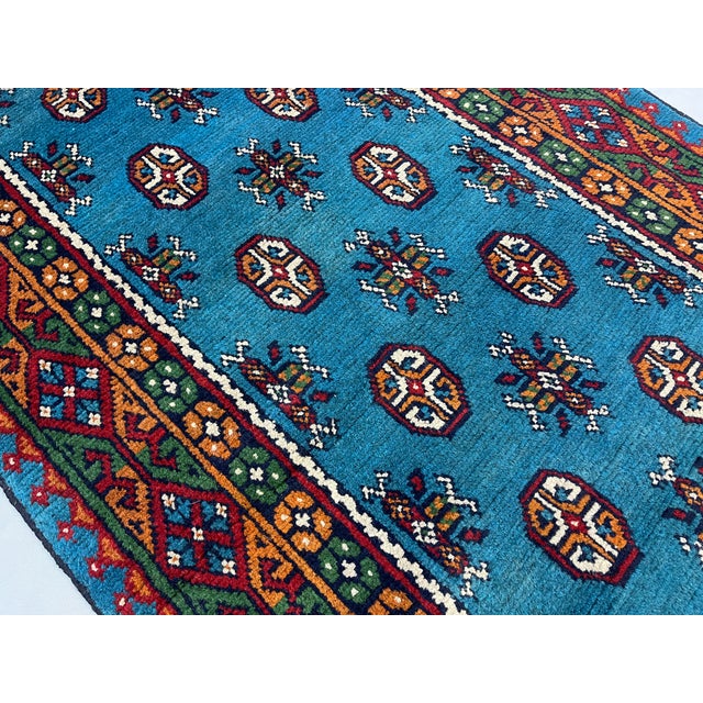 Blue Turkmen Style Tribal Runner Rug With Geometric Motifs, 2'9" X 9'4" For Sale - Image 11 of 15