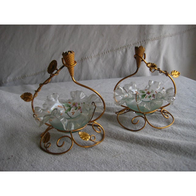 French French Glass Enabled Compote and Candle Holders, 19th Century - Set of 2 For Sale - Image 3 of 9