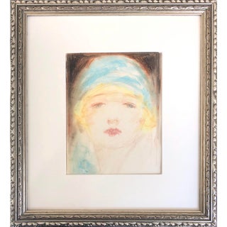 Antique Art Deco Portrait Drawing of a Woman by Charles Sheldon C. 1920s For Sale