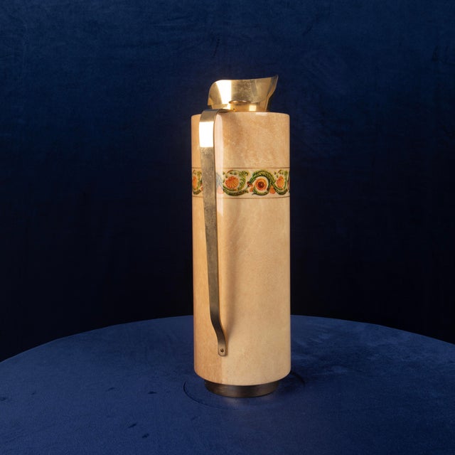 Beige Goatskin Parchment Mod. 1157D Thermos with Decorative Frieze from Aldo Tura, 1970s For Sale - Image 8 of 18