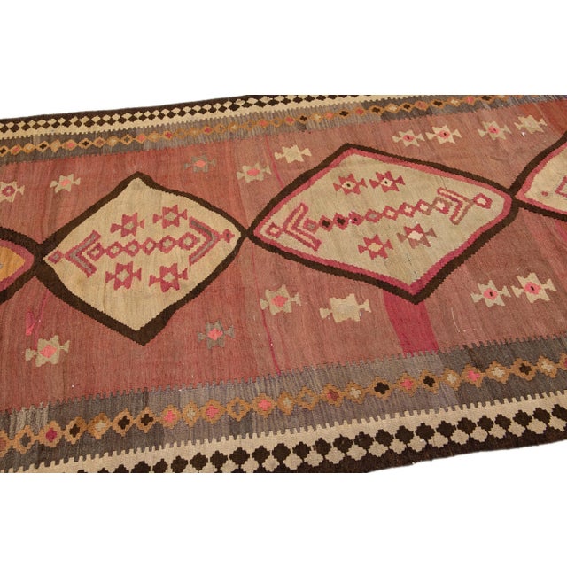 Burnt Orange 1960s Vintage Turkish Kilim Rust Handmade Tribal Wool Rug For Sale - Image 8 of 10
