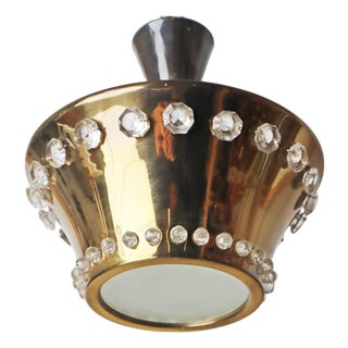 Hollywood Regency Hanging Lamp in Brass and Lead Crystal, Austria, 1950s For Sale