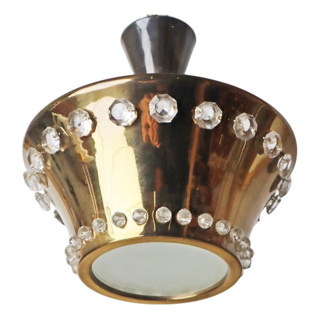 Hollywood Regency Hanging Lamp in Brass and Lead Crystal, Austria, 1950s For Sale