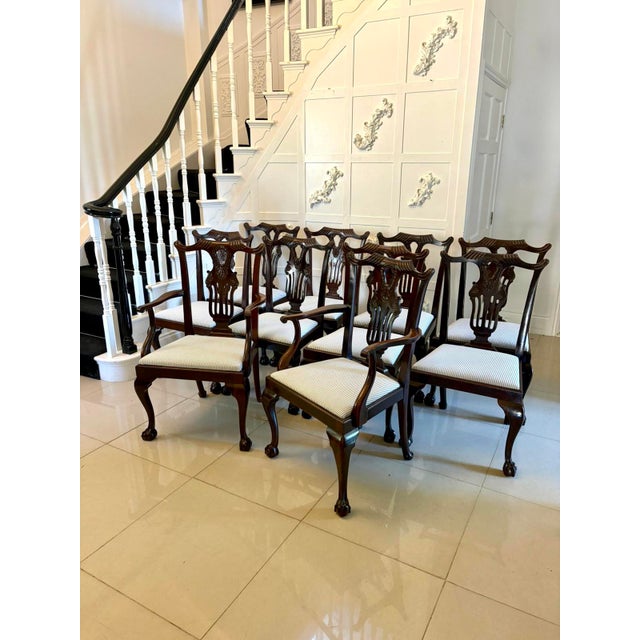 A fine set of ten antique Irish mid 19th century carved mahogany dining chairs including two carvers, beautifully made in...