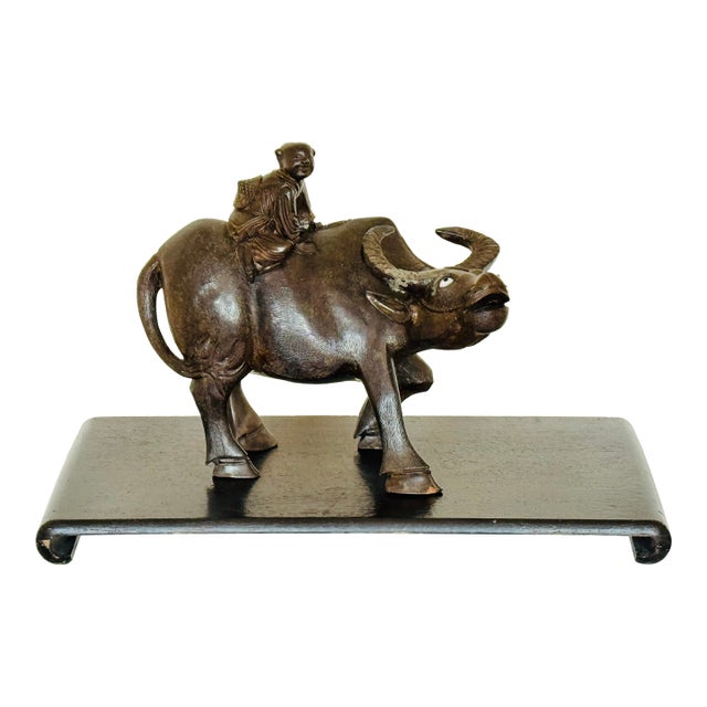 19th Century Chinese Hardwood Carving of Boy on Water Buffalo For Sale