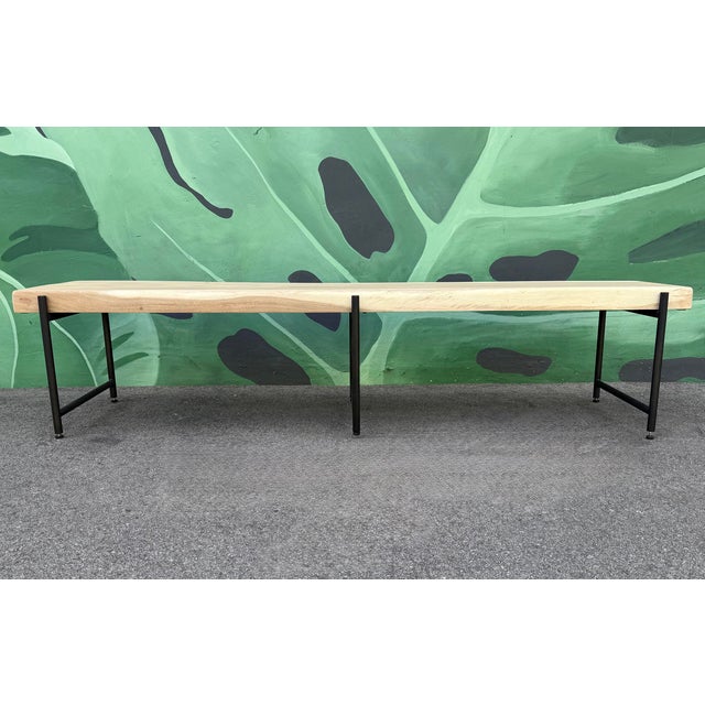 Modern Acacia Slab & Iron Bench For Sale In Los Angeles - Image 6 of 6