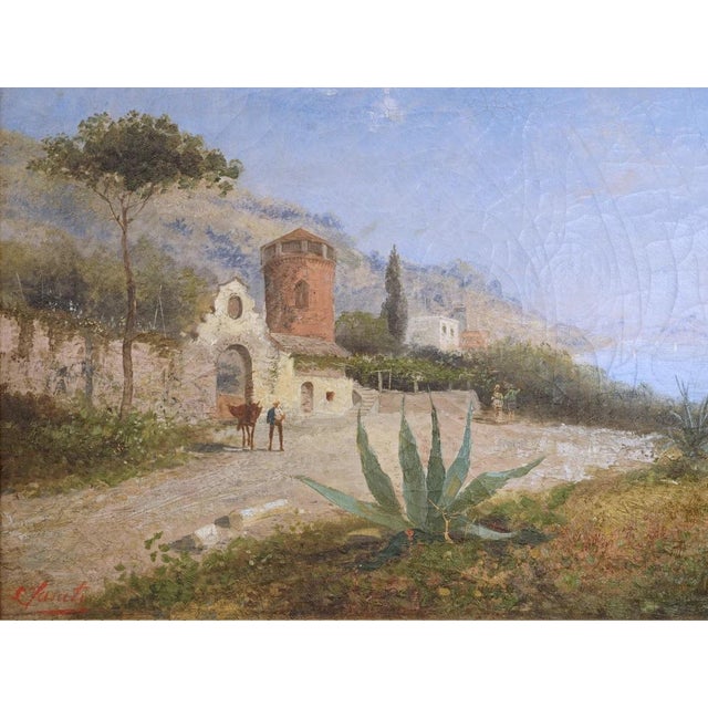 Traditional Antique Naples Oil Painting on Canvas Italian Coastal Landscape For Sale - Image 3 of 6