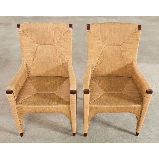 Wood Set of Ten Bill Sofield McGuire Danish Cord Cocoon Dining Chairs For Sale - Image 7 of 18