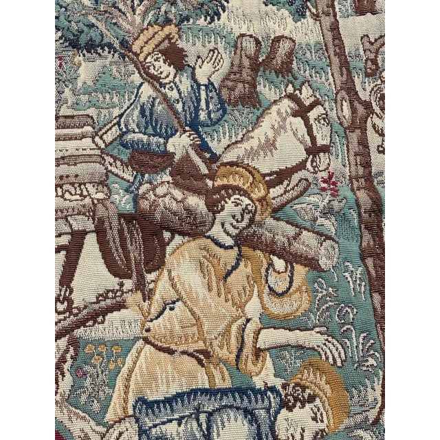 Vintage Aubusson Médiéval Design Jacquard Tapestry Woodcutters, 1960s For Sale - Image 10 of 18