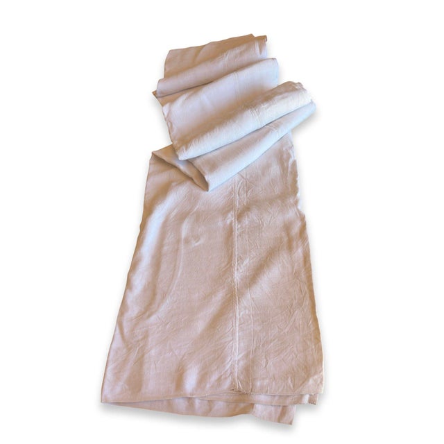 Early 21st Century Antique French Oat Linen Sheet Monogrammed Rustic Luxe Hemp Linen Style Trousseau Bedding For Sale - Image 5 of 10