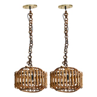 1960s Italian Bamboo Lantern Pendant in Manner of Franco Albini For Sale