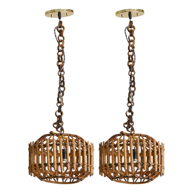 1960s Italian Bamboo Lantern Pendant in Manner of Franco Albini For Sale