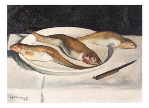 Edouard Arthur, Freshwater Fish on a White Plate, Oil on Canvas