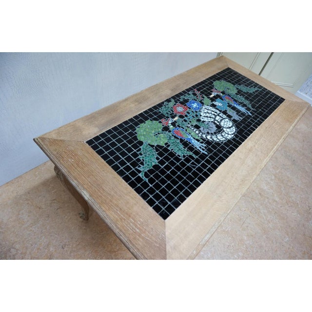 Black Vintage Coffee Table in Oak and Mosaic with Inlay Artwork, 1970s For Sale - Image 8 of 13