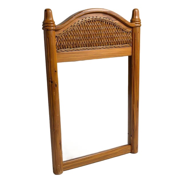 Large Mid-Century Modern Mirror in Bamboo and Pine For Sale