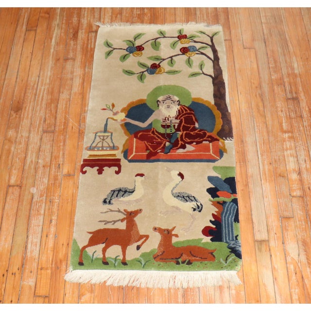 Late 20th Century Late 20th Century Chinese Buddhist Meditation Pictorial Rug For Sale - Image 5 of 18