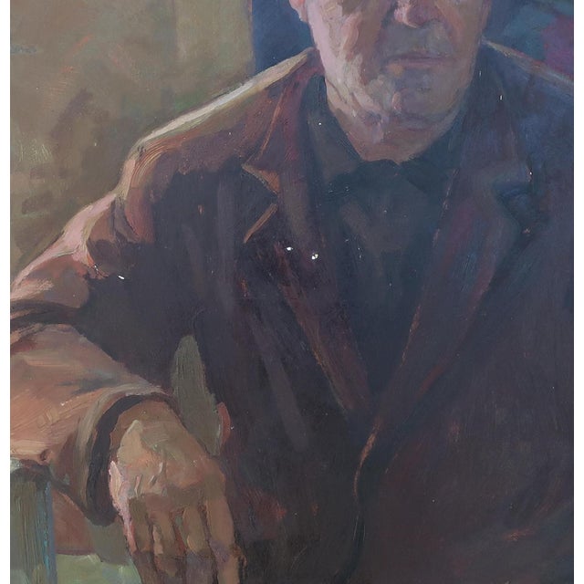 Soviet Man Portrait, Original Oil Painting by Sokolovsky, 1970s 78.5-79 For Sale - Image 4 of 6