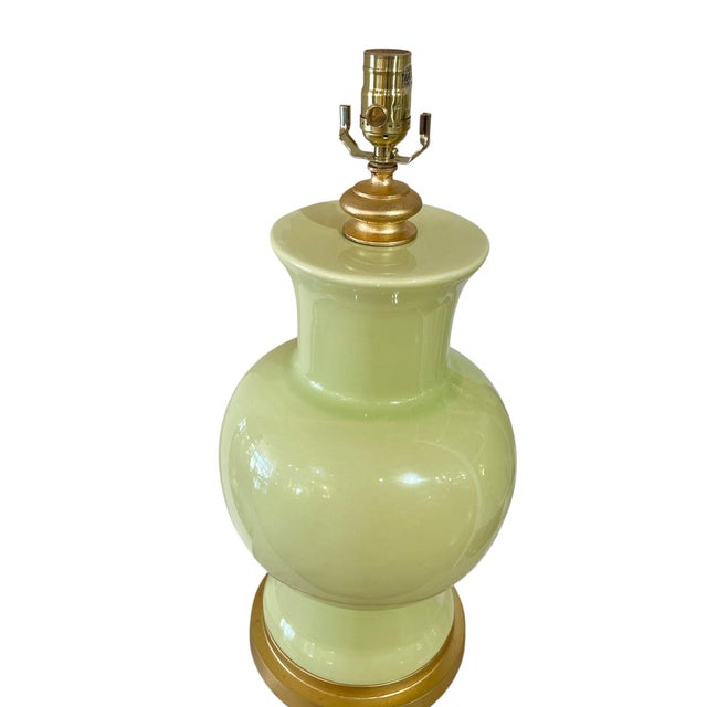 Beautiful lamp in pale green citrus. Lovely pale green shade with gilt decorated base and top. Height of lamp base not...