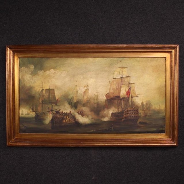 Auguste Mayer, Seascape Battle of Trafalgar, 1954, Oil on Canvas For Sale - Image 15 of 15