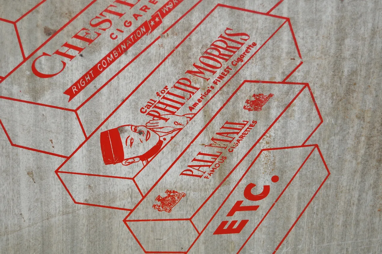 metal cigarette signs Vintage Cigarette Advertising Sign on Metal C.1950