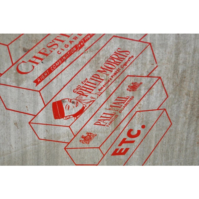 Rustic Vintage Cigarette Advertising Sign on Metal C.1950 For Sale - Image 3 of 6