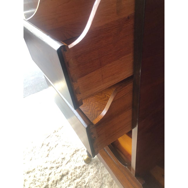 Antique Art Deco Mahogany Chifforobe — Cedar Lining, Carved Doors, Brass Casters, C. 1930s–1940s For Sale - Image 11 of 11