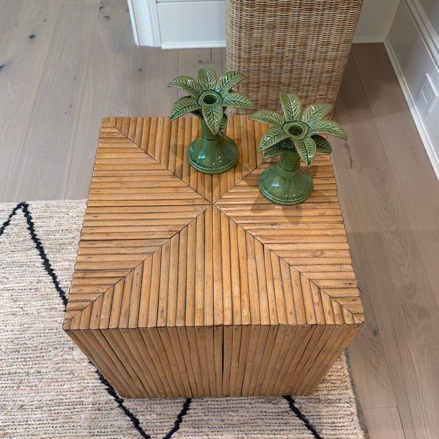Gabriella Crespi Vintage Split Reed Rattan/Bamboo Cube Side Table in the Style of Gabriella Crespi For Sale - Image 4 of 10