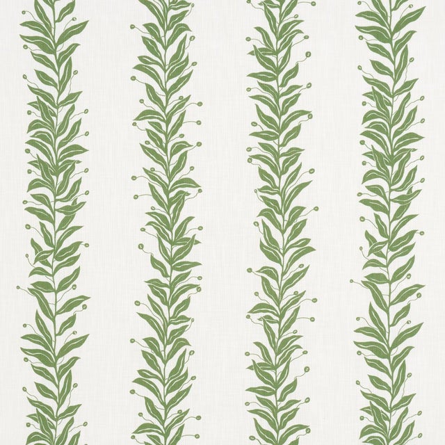 SAMPLE - Schumacher x Marian Mcevoy Tendril Stripe Indoor/Outdoor Fabric In Leaf For Sale