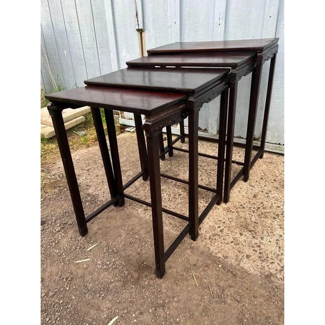 Early 20th Century Set of 4 Antique Chinoiserie Rosewood Nesting Tables Side Tables For Sale - Image 9 of 11