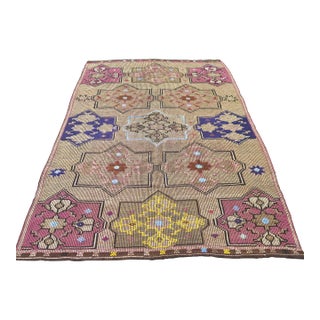 Mid 20th Century Large Goathair Handwoven Turkish Kilim Bohemian Area Rug For Sale