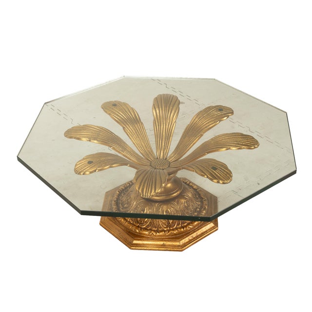Mid-Century Modern 1970s Hollywood Regency Gilded Metal Flower Petal Coffee Table Mid Century For Sale - Image 3 of 12
