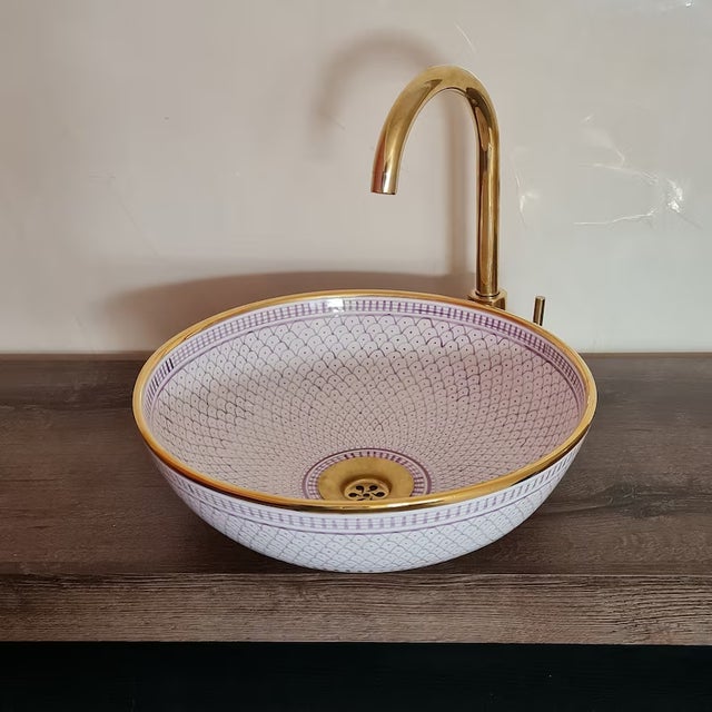 Not Yet Made - Made To Order Contemporary 14 Karat Gold Soft Purple Washbasin Sink For Sale - Image 5 of 6