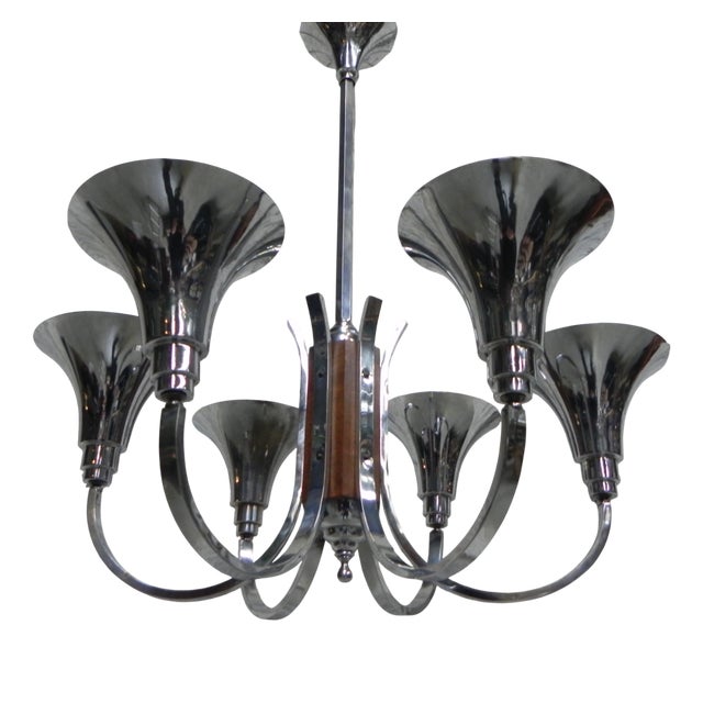 Large Art Deco Chrome Plated Pendant Lamp, 1930s For Sale