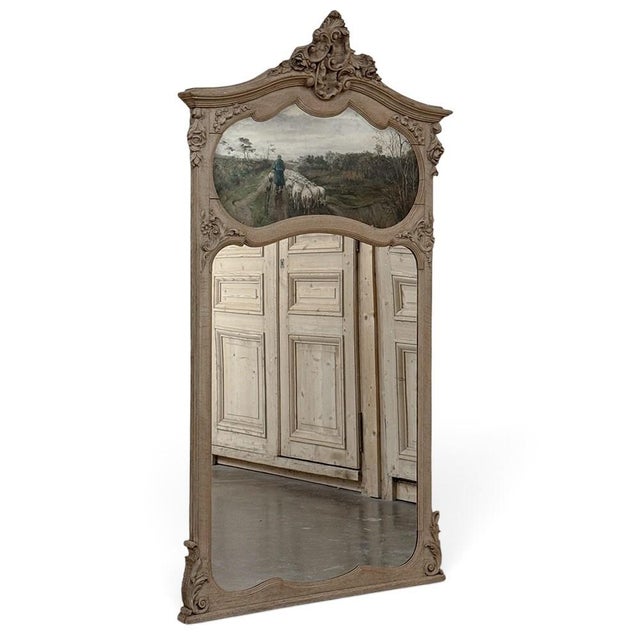 19th Century Country French Louis XV Stripped Oak Trumeau Mirror For Sale - Image 4 of 18