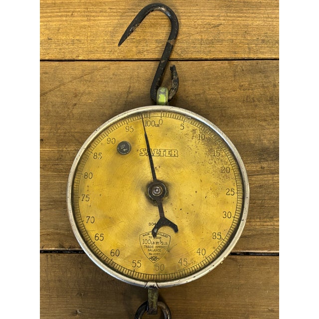 A handsome vintage English Salter trade scale, full of charm and character earned through years of use. The brass face of...