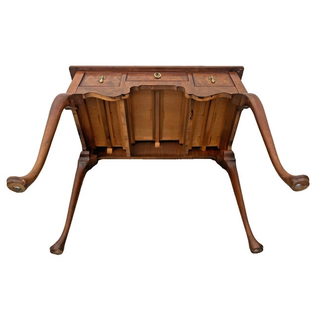 1960s Petite Desk Vanity, Chippendale Style, Three Dovetail Drawers, Solid Walnut For Sale - Image 12 of 12