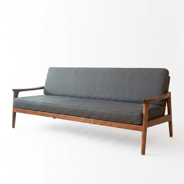 Contemporary Grey Wool Parker Sofa | Modern Upholstered Luxury Three-Seat Seating For Sale - Image 4 of 12