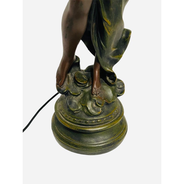 1930s 1930s Spelter Bronze Art Nouveau Diana Torche Table Lamp After Auguste Moreau For Sale - Image 5 of 12