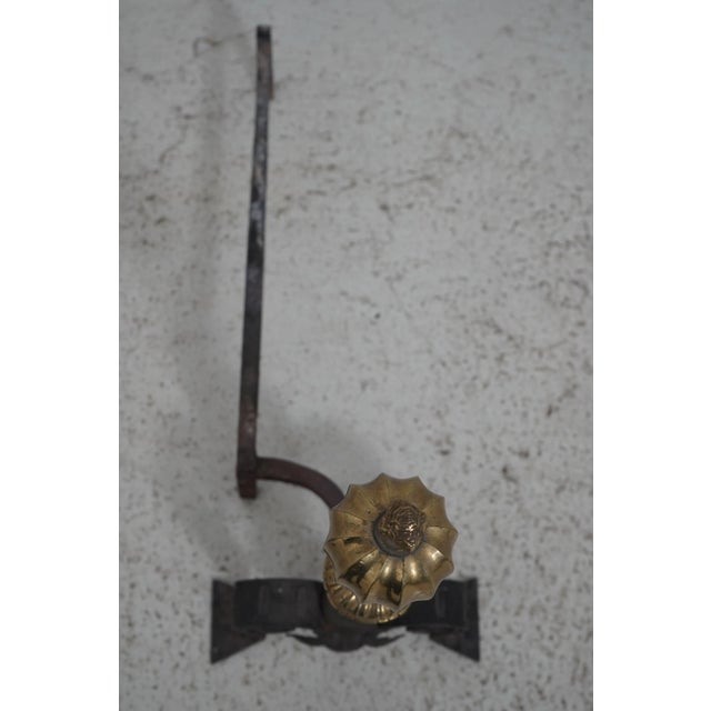 Pair Antique Brass & Iron Fireplace Andirons For Sale - Image 4 of 11
