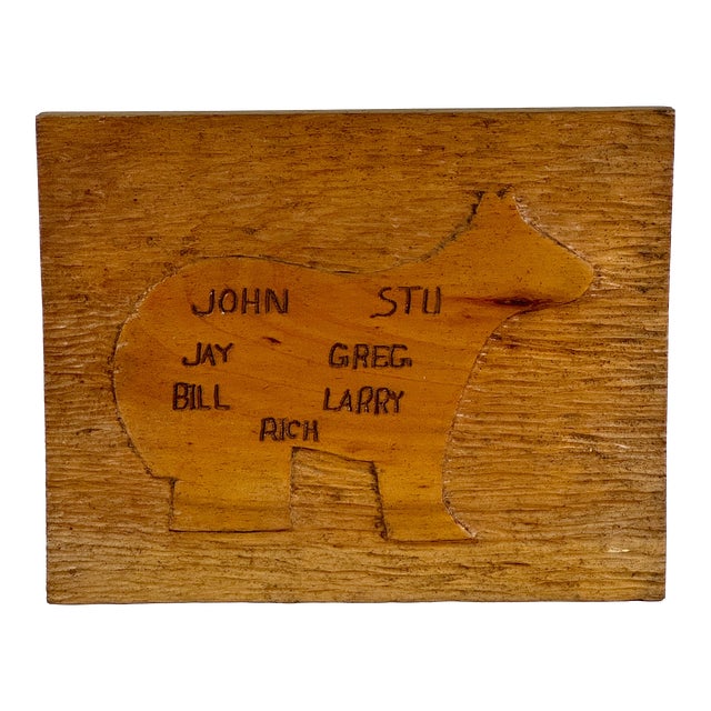 Vintage Wall Folk Art Carving of Bear on Wood Board, Signed For Sale