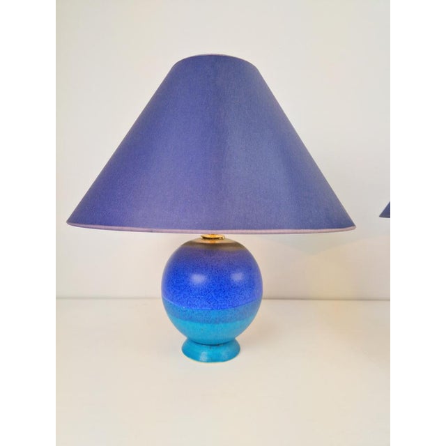 Blue Vintage Blue Ceramic Sphere Table Lamps, 1970s, Set of 2 For Sale - Image 8 of 10