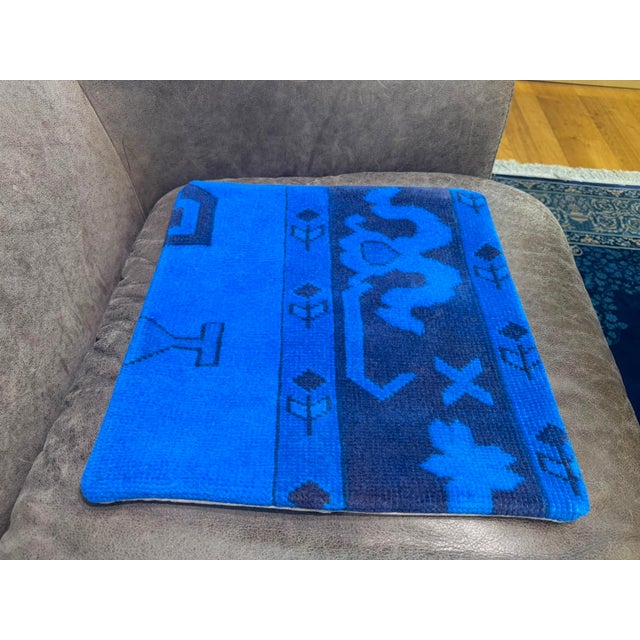 Asymmetric Blue Rug Pillow Cover For Sale - Image 4 of 14